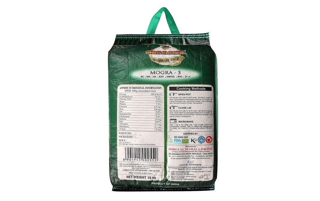 Shrilal Mahal Basmati Rice Mogra - 3   Pack  10 kilogram